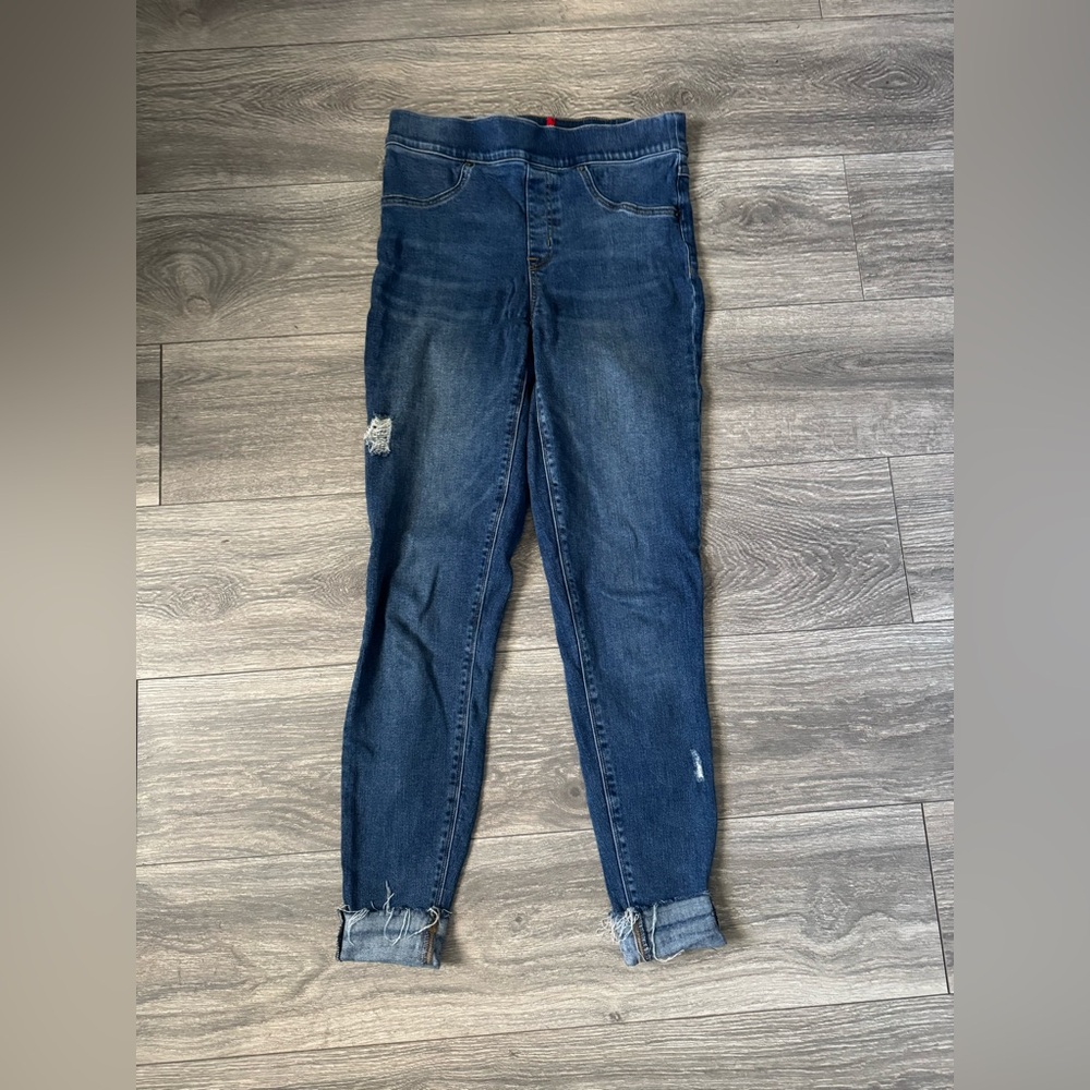 SPANX Women's Dark Blue Jeans Distressed Pull On Pant Jeggings Size M